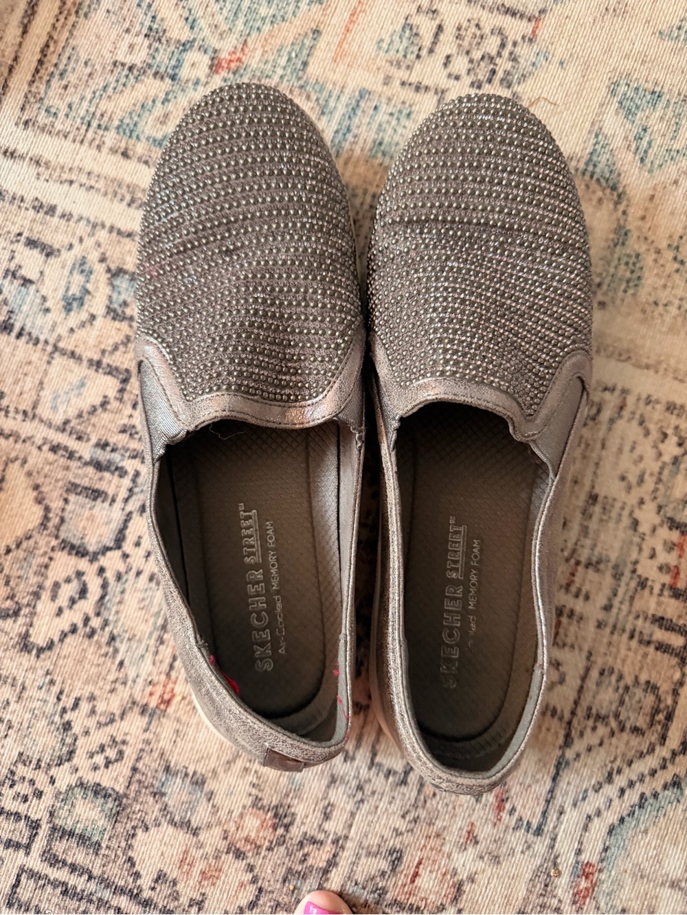 Skechers Men's Slip-On Loafers – Metallic Gray with Rhinestones